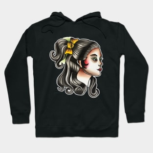 Pony Tail Lady Face Tattoo Design Hoodie